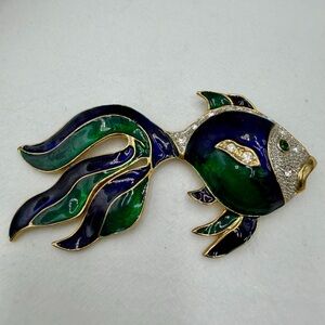 Vintage Big Fish Green and Blue Fish brooch